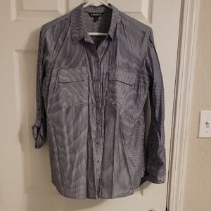 Express Men's Black and White Striped Shirt Jacket